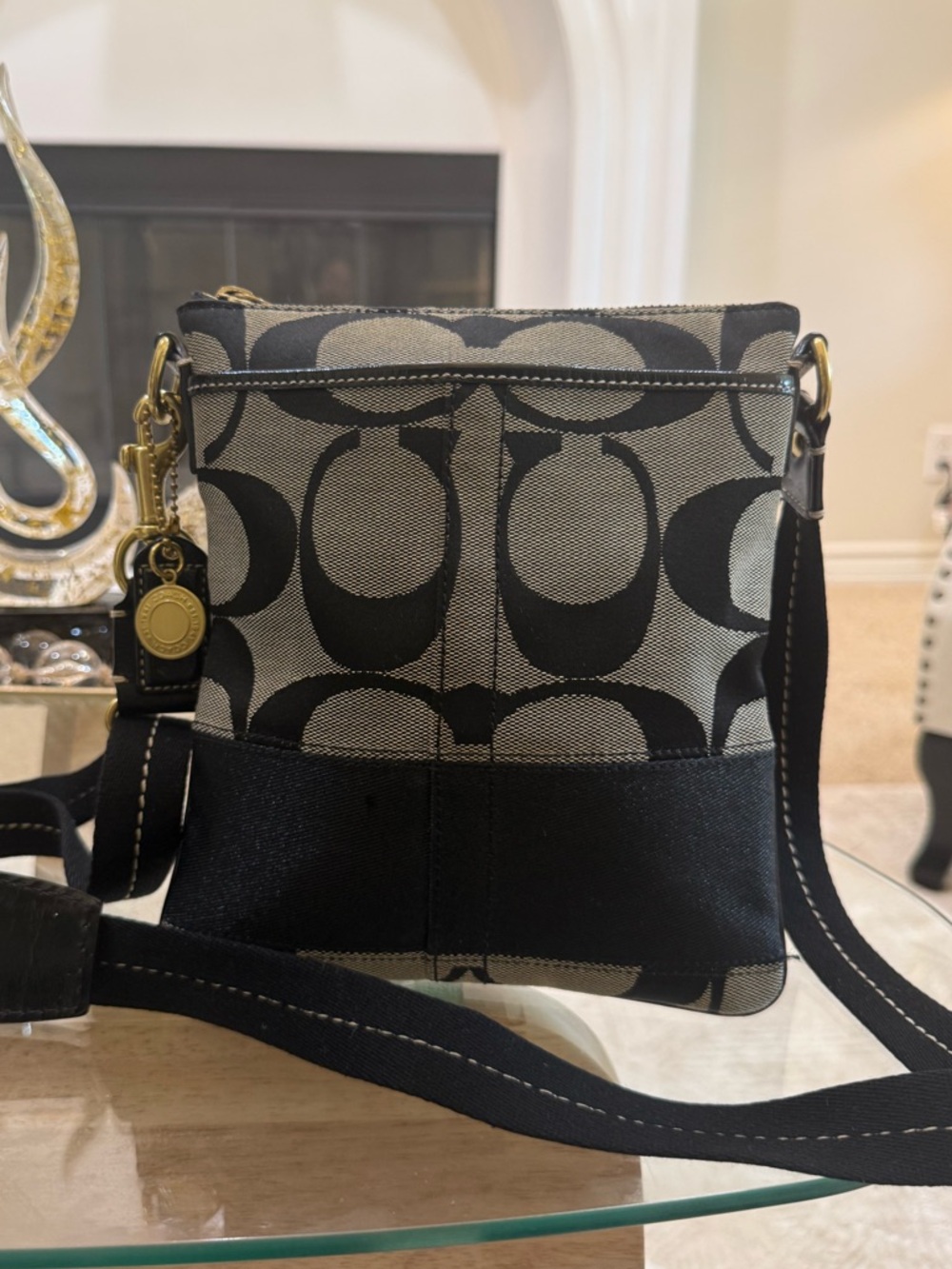 Coach Black and Khaki Signature vintage Crossbody Bag